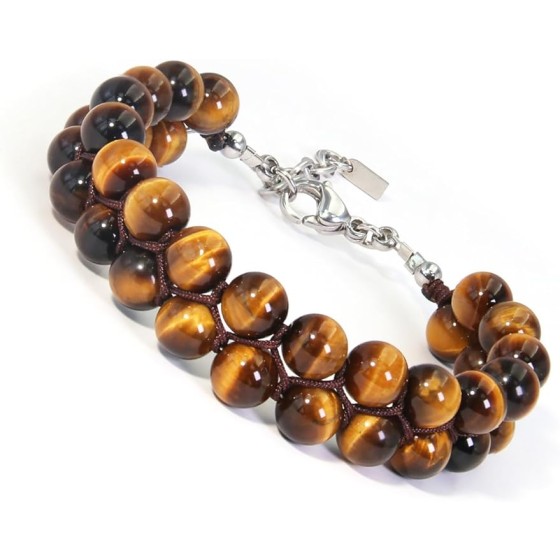 HASKARE Tigers Eye Bracelet for Men Genuine Crystal Premium Tigers Eye Matt Onyx Protection Beads Bracelet Energy Healing Stone Adjustable Durable Wired Men Jewelry Gifts for Him