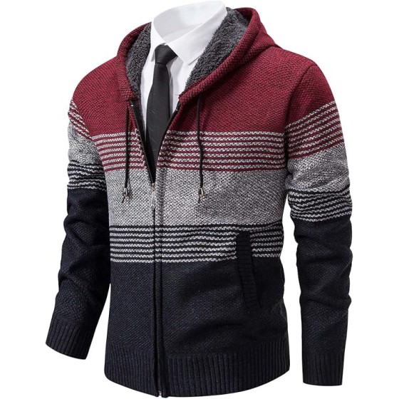 Mylldey Mens Hoodies Knit Sweater, Full Zip Fleece Lined Cardigan Sweaters Casual Regular Fit Knit Hooded Men Sweater Jacket