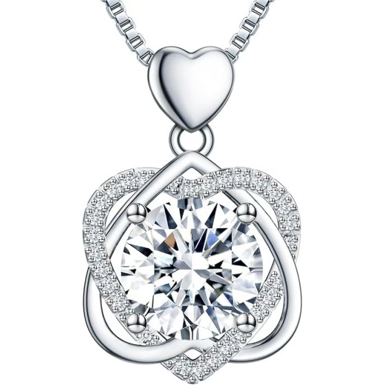 InfinityLove Heart Necklaces for Women, 5-3 Carats Moissanite, Sterling Silver Pendant Jewelry, Anniversary Birthday Gifts for Wife, Girlfriend, Daughter, Mom