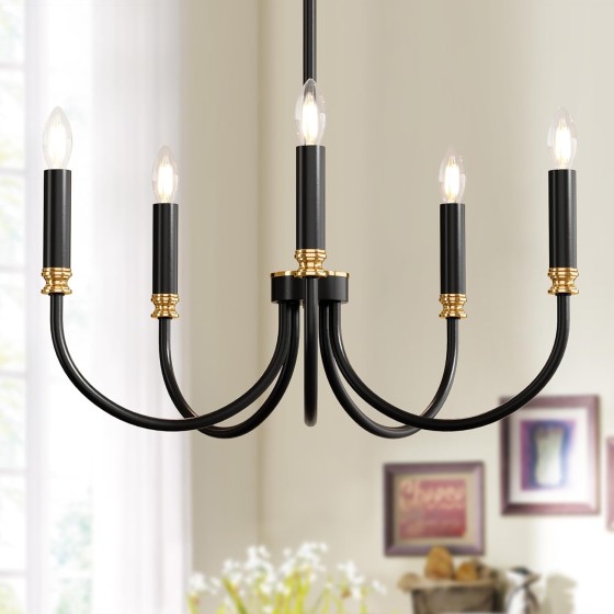Tribesigns Modern Black Chandelier, 5-Light Farmhouse Iron Chandeliers for Dining Room, Modern Candle Hanging Pendant Light Fixtures for Living Room, Dining Room, Kitchen, Bedroom, Entryway
