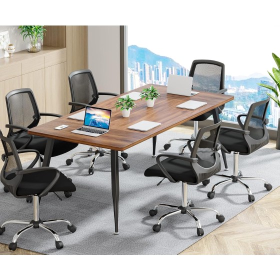 Tribesigns 6FT Conference Table, Rectangular Meeting Room Tables, Modern Industrial Seminar Table Boardroom Desk with Metal Legs for Office, 70.8’’ L x 31.5’’ W x 29.5’’ H (Brown and Black)
